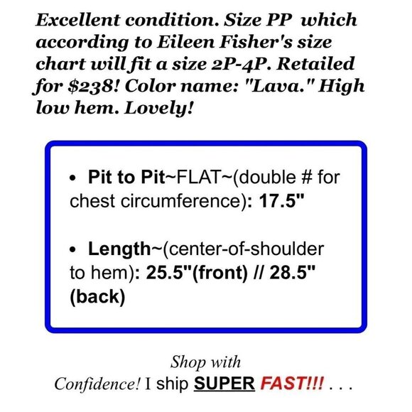 Eileen Fisher Sz PP PXS 2P 4P Red Peruvian Organic Cotton Link Tunic Sweater - Picture 12 of 12